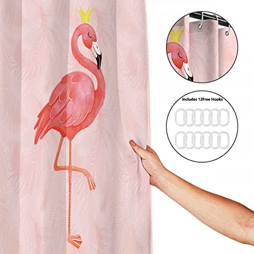 GSAARDEO Bathroom Decorative Shower Curtain 4-Piece Set with U-Shaped Floor Mat, Toilet Cover, Anti-Slip Floor Mat, Cute Animal Shower Curtain (Pink Flamingo, 72×72 in)