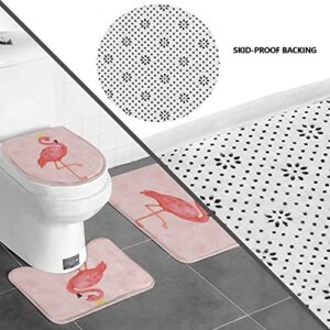 GSAARDEO Bathroom Decorative Shower Curtain 4-Piece Set with U-Shaped Floor Mat, Toilet Cover, Anti-Slip Floor Mat, Cute Animal Shower Curtain (Pink Flamingo, 72×72 in)