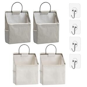 2pack plain wall hanging storage bag - gray and white, over the door closet organizer hanging pocket linen cotton organizer box containers for bedroom, bathroom dormitory storage