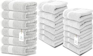 white classic luxury hand towels | 6 pack luxury cotton washcloths | 12 pack bundle (silver)