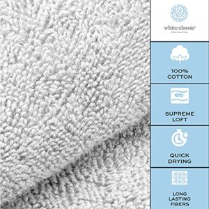 White Classic Luxury Hand Towels | 6 Pack Luxury Cotton Washcloths | 12 Pack Bundle (Silver)