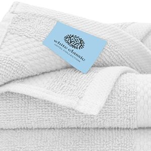 White Classic Luxury Hand Towels | 6 Pack Luxury Cotton Washcloths | 12 Pack Bundle (Silver)