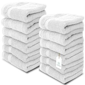 White Classic Luxury Hand Towels | 6 Pack Luxury Cotton Washcloths | 12 Pack Bundle (Silver)