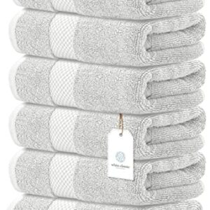 White Classic Luxury Hand Towels | 6 Pack Luxury Cotton Washcloths | 12 Pack Bundle (Silver)