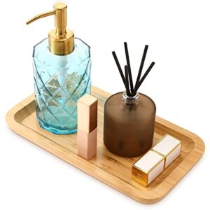 bamboo vanity tray, bathroom counter tray, povtoka rectangular wood toilet countertop organizer holder for soap dispenser candle jewellery perfume, 9.8 x 5.5 x 0.8inch