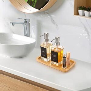 Bamboo Vanity Tray, Bathroom Counter Tray, POVTOKA Rectangular Wood Toilet Countertop Organizer Holder for Soap Dispenser Candle Jewellery Perfume, 9.8 x 5.5 x 0.8inch