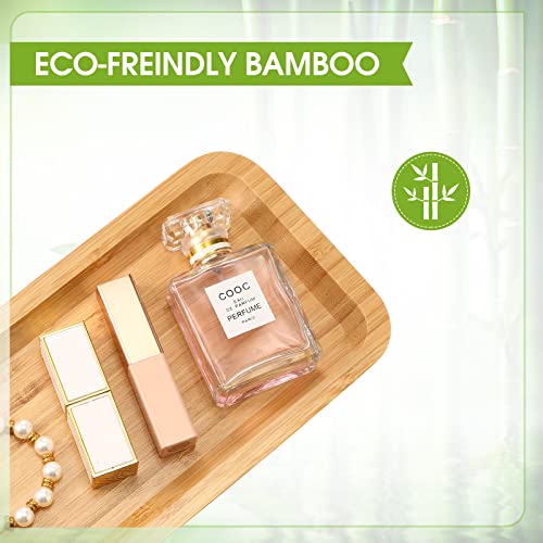 Bamboo Vanity Tray, Bathroom Counter Tray, POVTOKA Rectangular Wood Toilet Countertop Organizer Holder for Soap Dispenser Candle Jewellery Perfume, 9.8 x 5.5 x 0.8inch