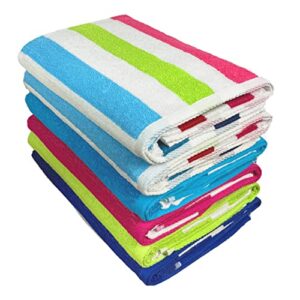 ben kaufman cabana stripe beach & pool towel - large cotton terry beach towel - soft & absorbant - assorted colors - 30" x 60" - 6 pack