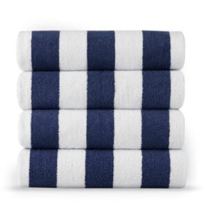 lane linen 100% cotton beach towel with bag towels 4 pack 36"x72" bath cabana stripe pool highly absorbent large quick dry travel - blue
