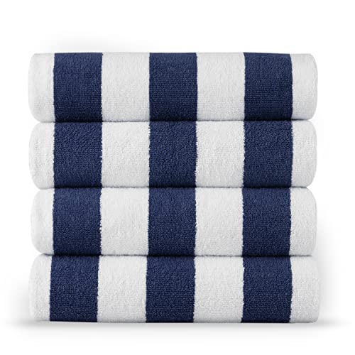 LANE LINEN 100% Cotton Beach Towel with Bag Towels 4 Pack 36"x72" Bath Cabana Stripe Pool Highly Absorbent Large Quick Dry Travel - Blue