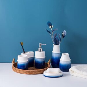 bathroom accessory set 4 piece & blue vase 3 piece,rustic farmhouse bathroom decor, living room decor, and accessories, blue