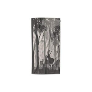 moslion deer hand towels 30lx15w inch natural silhouette forest art animal landscape woods tree fog herd hand towels kitchen hand towels for bathroom soft polyester-microfiber