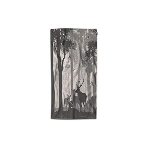 Moslion Deer Hand Towels 30Lx15W Inch Natural Silhouette Forest Art Animal Landscape Woods Tree Fog Herd Hand Towels Kitchen Hand Towels for Bathroom Soft Polyester-Microfiber