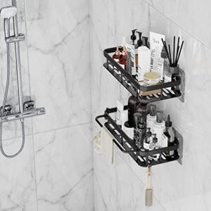 VAIQVUED Shower Caddy Shower Organizer No Drilling Adhesive Bathroom Organizer with Hanging Rod and 2 Caddy Hook, Shower Shelves 2 Pack for Bathroom, Living room, Kitchen, Toilet