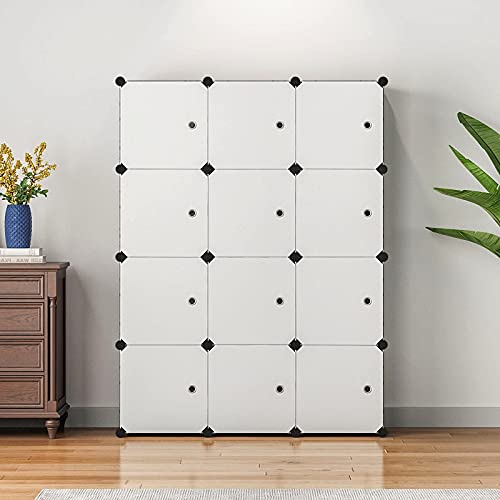 Aeitc Portable Wardrobe Closets 14"x18" Depth Cube Storage, Bedroom Armoire, Storage Organizer with Doors, 12 Cubes, Black