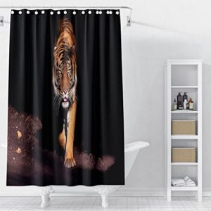 4 Pcs Tiger Shower Curtain Set with Non-Slip Rugs, Toilet Lid Cover and Bath Mat Wildlife Animal Shower Curtain Cool Tiger Bathroom Decor with Hooks