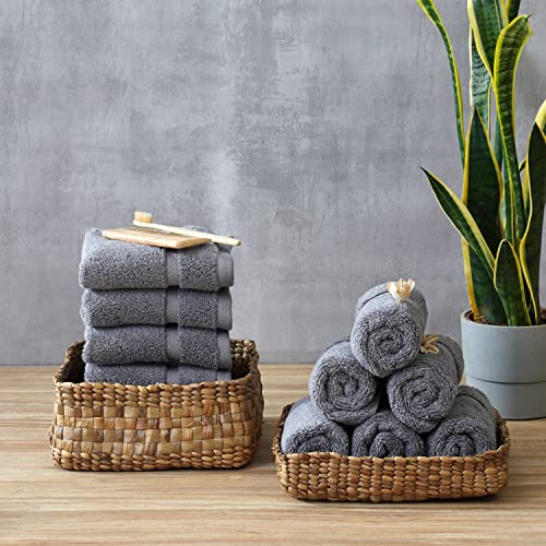 Threadmill 100% Cotton Washcloths Pack of 12 Towels - Luxury 600 GSM 13"x13" Super Soft, Highly Absorbent, Quick Dry & Lint Free Dark Grey - Premium Hotel Quality Towels for Spa & Daily Use