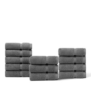 Threadmill 100% Cotton Washcloths Pack of 12 Towels - Luxury 600 GSM 13"x13" Super Soft, Highly Absorbent, Quick Dry & Lint Free Dark Grey - Premium Hotel Quality Towels for Spa & Daily Use