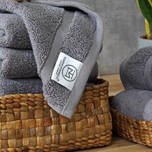 Threadmill 100% Cotton Washcloths Pack of 12 Towels - Luxury 600 GSM 13"x13" Super Soft, Highly Absorbent, Quick Dry & Lint Free Dark Grey - Premium Hotel Quality Towels for Spa & Daily Use