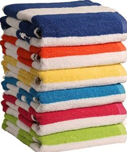 quba linen - 100% cotton bath towel, pack of 6, cabana stripe beach towels, large pool towels (30" x 60”), highly absorbent, light weight, soft and quick dry swim towels, for parties, guests