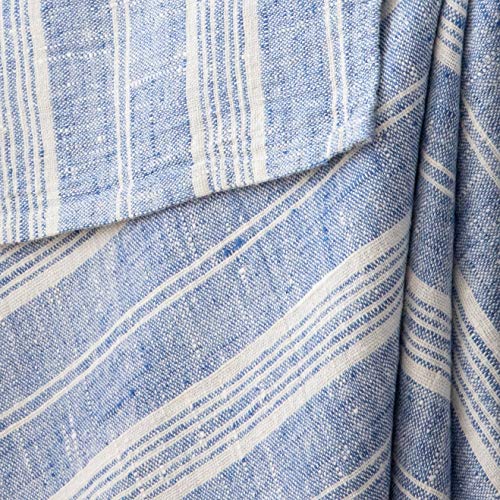 LinenMe Set of 2 Multistripe Linen Hand Towels, 18 by 28", Blue White, Prewashed 100% European Linen