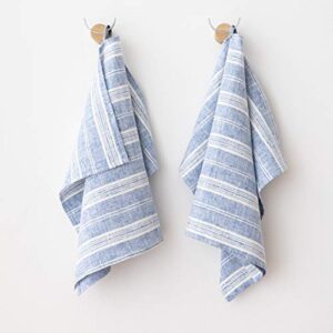 LinenMe Set of 2 Multistripe Linen Hand Towels, 18 by 28", Blue White, Prewashed 100% European Linen