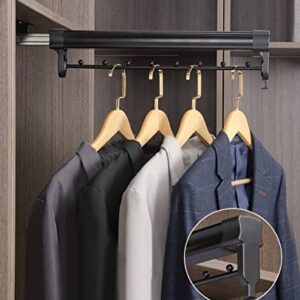 Pull Out Clothes Hanger Rod Adjustable Wardrobe Clothing Rail Hanger Rack Bar for Pants Clothes tainless Steel (35 cm/13.8 inch, Black)