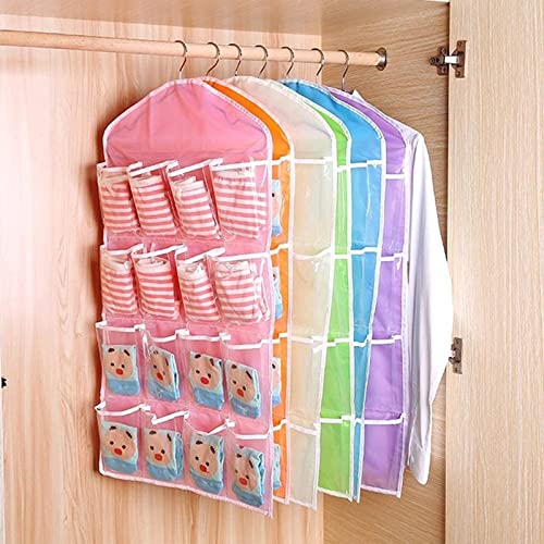 NOVESIXT 16 Pockets Clear Over Door Hanging Bag, Hanging Organizers Plastic Accessory Organizers, Shoe Rack Hanger Underwear Bra Socks Closet Storage Organizer (Green)