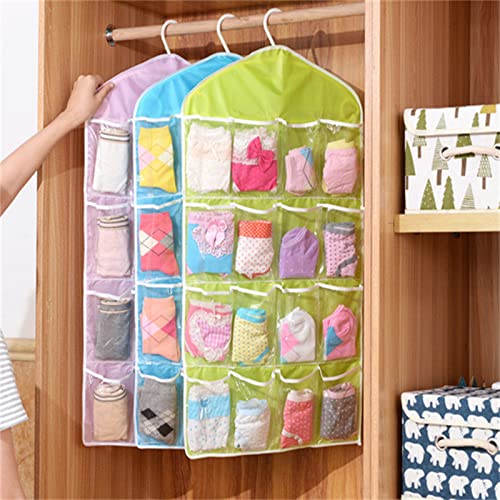 NOVESIXT 16 Pockets Clear Over Door Hanging Bag, Hanging Organizers Plastic Accessory Organizers, Shoe Rack Hanger Underwear Bra Socks Closet Storage Organizer (Green)