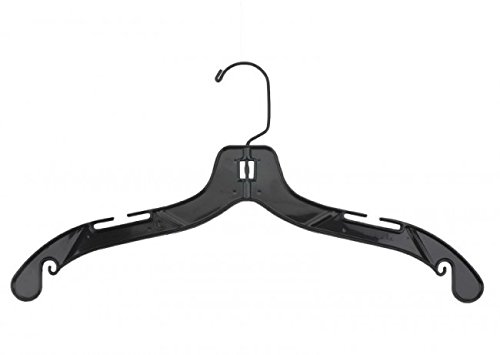 NAHANCO 8500BH Plastic Top Hangers, Heavy Weight withBlack Hook, 17", High Gloss Black (Pack of 100)