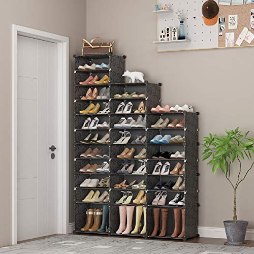 KOUSI 60-Pairs Shoe Organizer Shoe Rack Shoe Tower Storage Cabinet Storage Organizer Modular Shoe Cabinet, Black