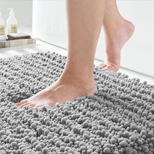 yimobra bathroom rug mat, 24'' x 17'', luxury chenille shaggy microfiber bath rugs, extra soft & thick, absorbent water, non-slip, machine-washable, bath mats for bathroom floor,tub and shower, gray