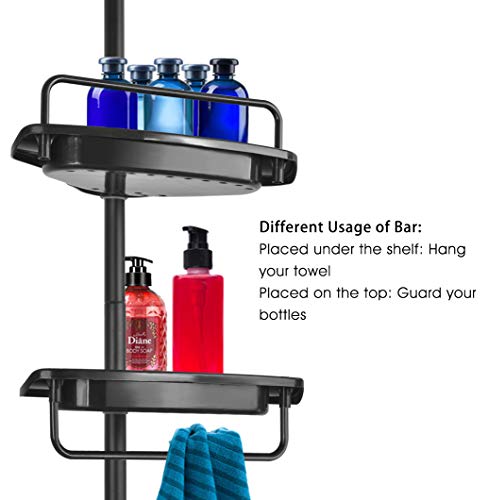 Vailge Constant Tension Corner Shower Caddy, Stainless Steel Pole, 5-Shelf, Rustproof, Strong and Sturdy, Black