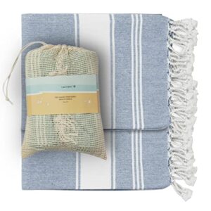 lane linen 100% cotton beach towel with bag 2 piece towels for adults 39"x71" pool extra large quick dry sand travel - sky blue