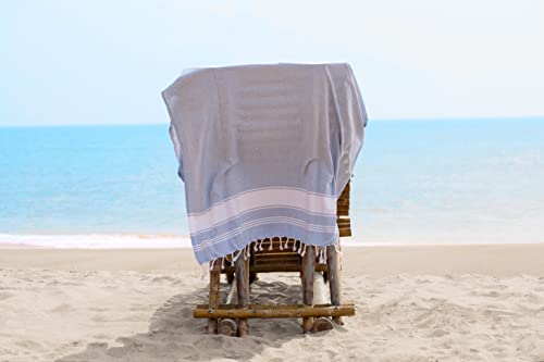 LANE LINEN 100% Cotton Beach Towel with Bag 2 Piece Towels for Adults 39"x71" Pool Extra Large Quick Dry Sand Travel - Sky Blue