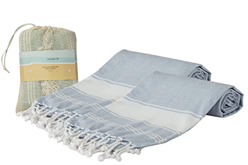 LANE LINEN 100% Cotton Beach Towel with Bag 2 Piece Towels for Adults 39"x71" Pool Extra Large Quick Dry Sand Travel - Sky Blue