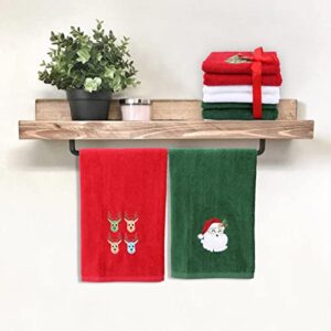 Christmas Kitchen Towels Set of 6, Cotton Christmas Hand Towels for Bathroom, Embroidery Design Holiday Tea Towels Fingertip Towels, Soft Kitchen Dish Towel, 12x18" (Red Green White)