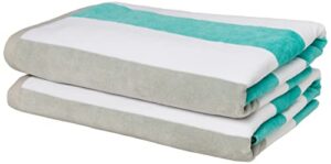 amazon basics oversized premium cotton beach towel - pop stripe - turquoise/gray, 36" x 72", 2-pack