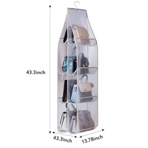 BESUNTEK Handbag Hanging Organizer, 2Pcs 8 Pocket Clear Nylon Hanging Purse Organizer Foldable Dust Proof Storage Holder Bag Cloth Closet Organizer for Closet Clear Handbag Organizer (8 Pocket)