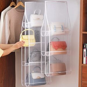 BESUNTEK Handbag Hanging Organizer, 2Pcs 8 Pocket Clear Nylon Hanging Purse Organizer Foldable Dust Proof Storage Holder Bag Cloth Closet Organizer for Closet Clear Handbag Organizer (8 Pocket)