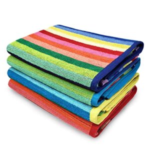 ben kaufman colored classic multi-color stripe beach & pool towel - large cotton towel - soft & absorbant - assorted colors - 30" x 60" - 4 pack