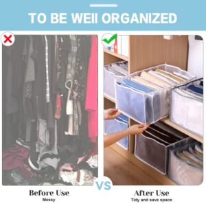 WHUBEFY Wardrobe Clothes Organizer,Extra Large Jean Organizer for Closet,7 Grids Portable Storage Drawer Organizer Clothes,Foldable Mesh Separation Box for Folded Clothes,Pants,Shirts (Upgraded,3 L+2 M)