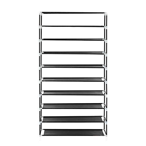 10 Tiers Shoe Rack with Dustproof Cover, Closet Shoe Storage Cabinet Organizer, Easy to Assemble, for about 50 Pairs, 34 x 11.2 x 60.9 Inches (Black)