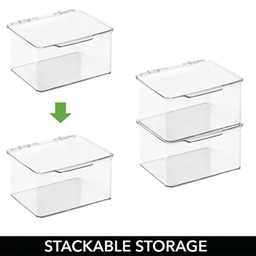 mDesign Plastic Bathroom Storage Organizer Box with Hinge Lid for Closet, Shelf, Cupboard, or Vanity, Hold Medicine, Soap, Lotion, Cotton Swabs, Masks, Styling Tools, 2 Pack, Clear