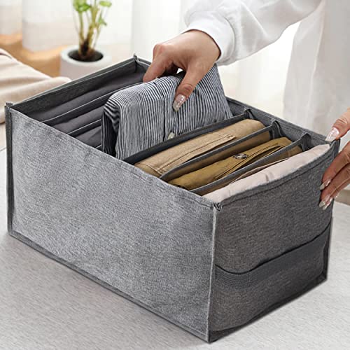 3PCS Washable Wardrobe Clothes Organizer, Foldable Drawer Organizer For Jeans, Pants, Leggings, T-Shirts, Skirts, Socks, Kid (SET OF 3,7&7&9 GRIDS), Grey, LS-C211203