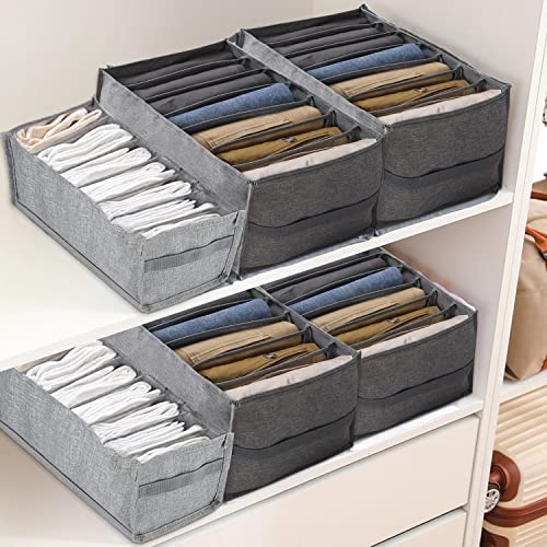 3PCS Washable Wardrobe Clothes Organizer, Foldable Drawer Organizer For Jeans, Pants, Leggings, T-Shirts, Skirts, Socks, Kid (SET OF 3,7&7&9 GRIDS), Grey, LS-C211203