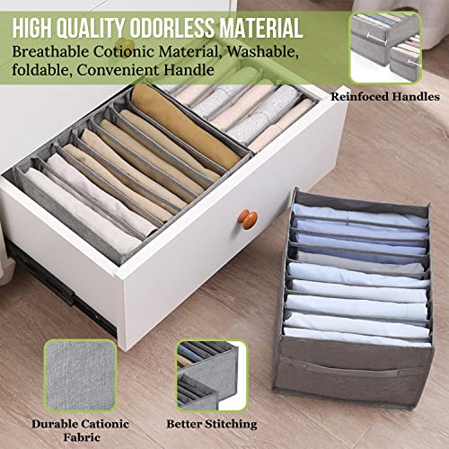 3PCS Washable Wardrobe Clothes Organizer, Foldable Drawer Organizer For Jeans, Pants, Leggings, T-Shirts, Skirts, Socks, Kid (SET OF 3,7&7&9 GRIDS), Grey, LS-C211203