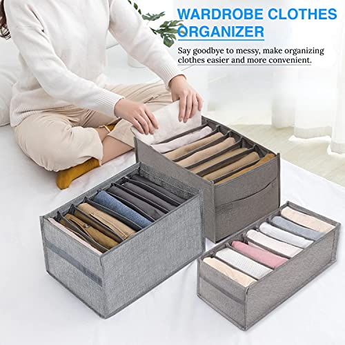 3PCS Washable Wardrobe Clothes Organizer, Foldable Drawer Organizer For Jeans, Pants, Leggings, T-Shirts, Skirts, Socks, Kid (SET OF 3,7&7&9 GRIDS), Grey, LS-C211203