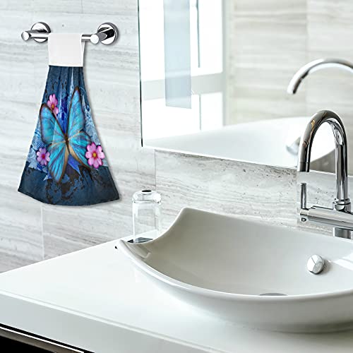Flower Blue Butterfly Kitchen Hand Towel Bathroom Hand Tie Towel Fast Drying Dish Towels for Bath Tabletop Gym Home Decor Set of 2
