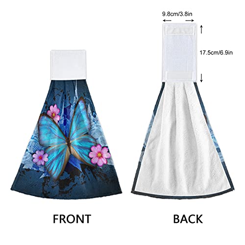 Flower Blue Butterfly Kitchen Hand Towel Bathroom Hand Tie Towel Fast Drying Dish Towels for Bath Tabletop Gym Home Decor Set of 2